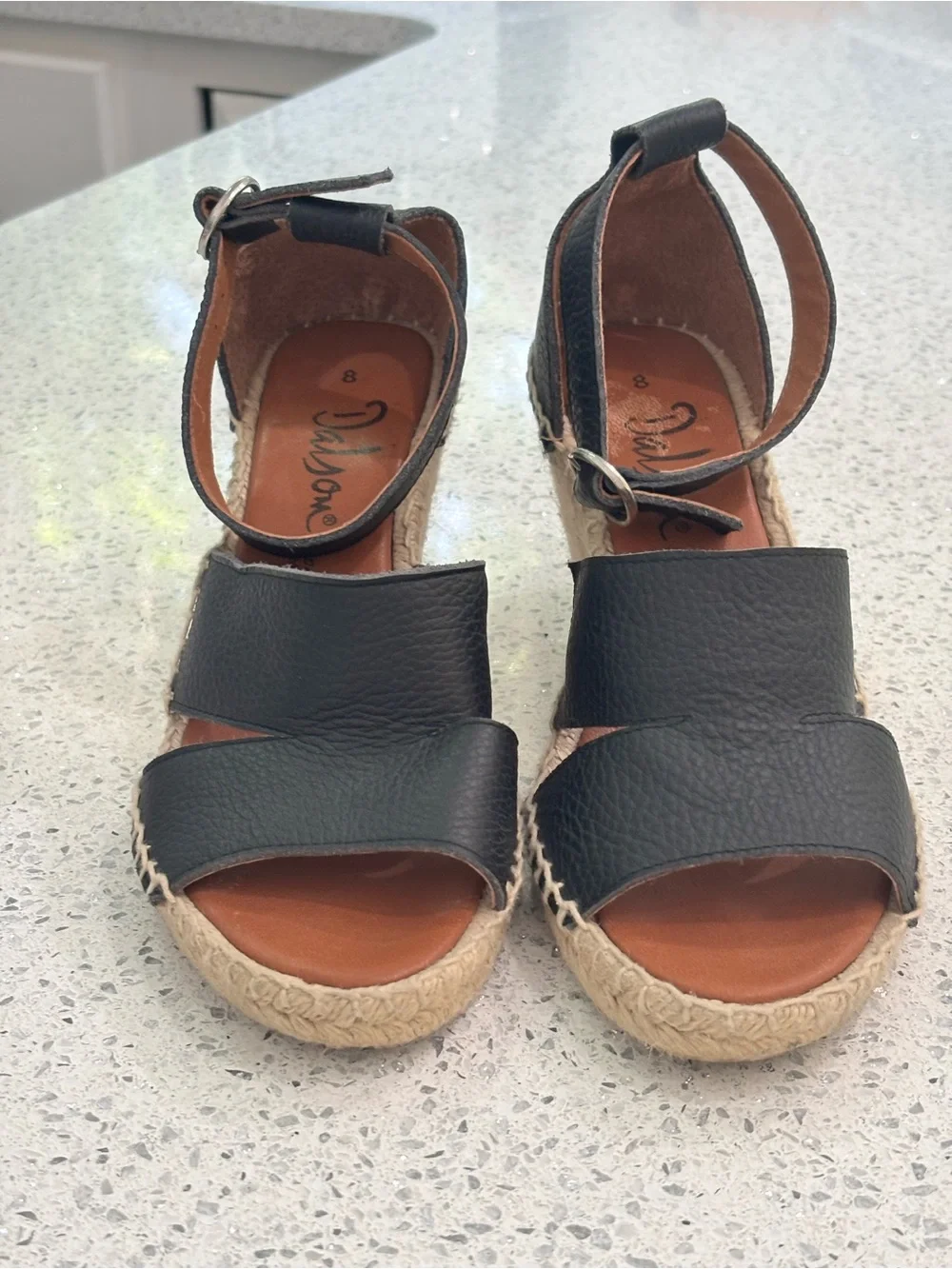 Dalson Black Soft Grain Leather Espadrille Wedge Sandals- New Sz 8-8.5 (39EU)NEW